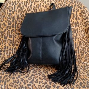 3AM FOREVER Black faux Leather  Fringe Backpack purse